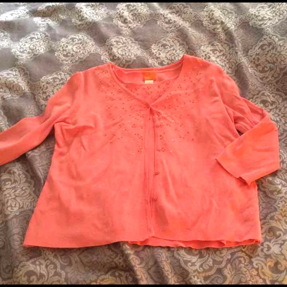 Hearts of Palm Coral beaded twin set Top XL